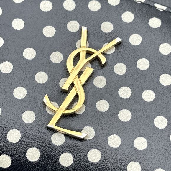 Saint Laurent YSL-Plaque Polka-Dot Print Leather Compact Card Holder Wallet - Picture 2 of 13